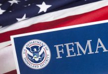 FEMA logo with American flag background.