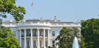 The White House with a fountain.