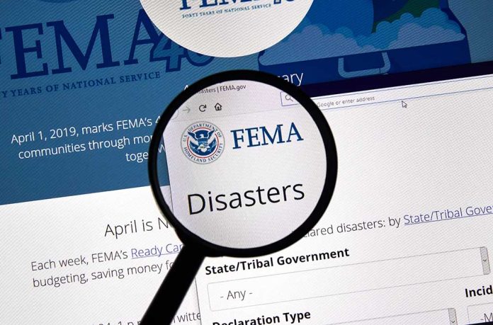 Magnifying glass over FEMA Disasters webpage.