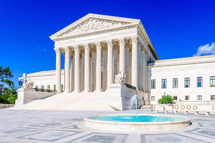 Supreme Court building with fountain under clear sky