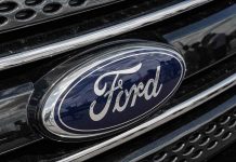 Ford logo on car grille close up