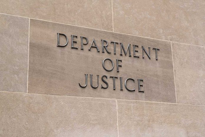 Department of Justice sign on a building