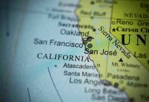 Close up of California map showing major cities