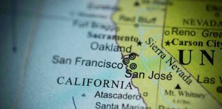 Close up of California map showing major cities