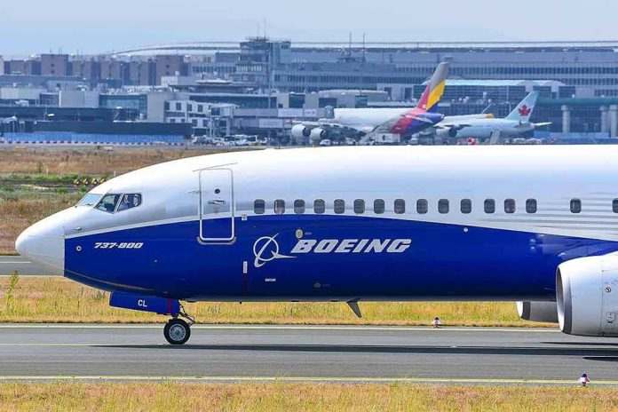 Boeing 737-800 on airport runway with other planes.