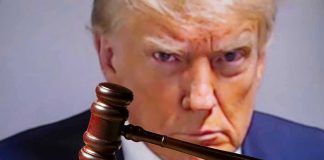 Trump’s Case Dismissal STUNS Legal World Gavel in front of a serious mans face.