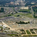 Aerial view of the Pentagon building and surrounding area.
