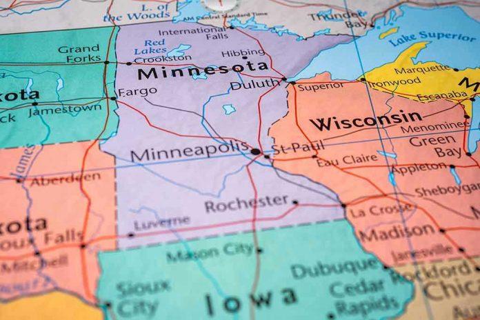 1884285346 Map highlighting Minnesota, North Dakota, South Dakota, Wisconsin.