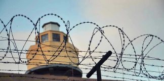 Luxury Meals Smuggled In — Prison Scandal Unfolds Barbed wire in front of a prison tower.