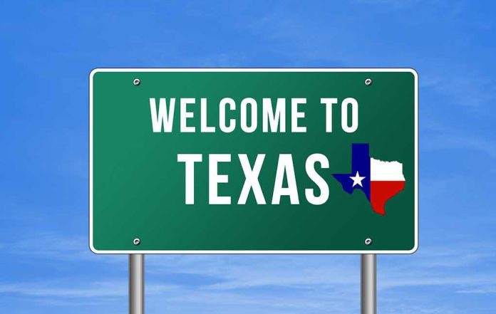 shutterstock_219934720.jpg Welcome to Texas road sign with a Texas map