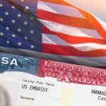 US visa document with American flag in background