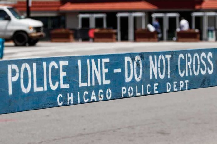 shutterstock_1436569322 Police barricade with 'Do Not Cross' message in urban street