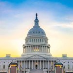 United States Capitol building at sunset