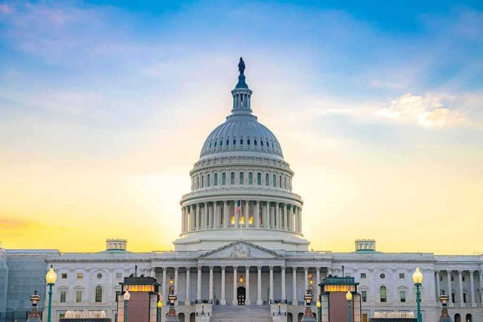 United States Capitol building at sunset