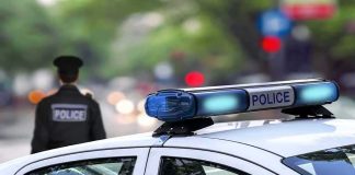 police car roof with blue emergency lights