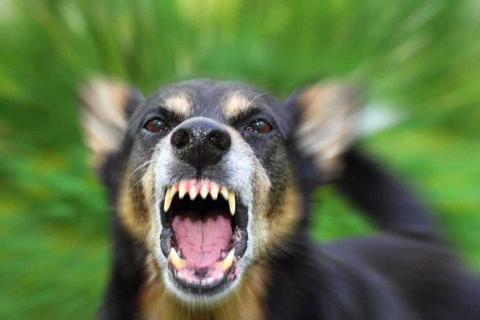 Aggressive dog snarling with bared teeth