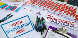 Sydney Sweeney Makes the Case for Voter ID in Brilliant Ad Voter registration table with forms, pens, and informational materials