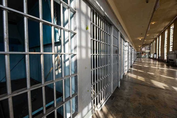 shutterstock_2174111587 Row of empty prison cells with metal bars